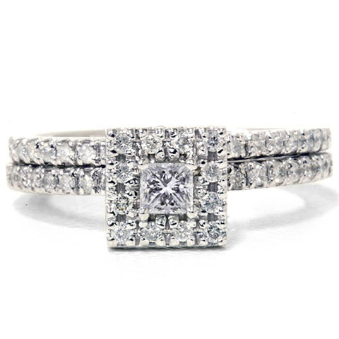 5/8ct Princess Cut Diamond Engagement Wedding Ring Set 14K White Gold