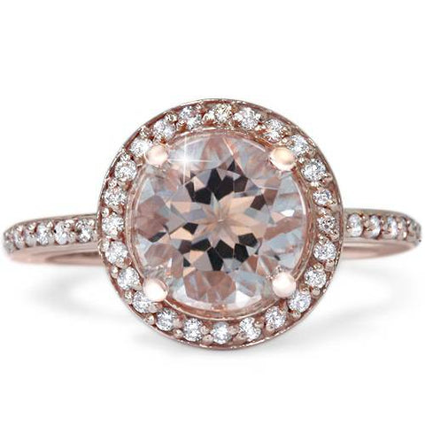 2ct Morganite & Diamond Halo Vintage Antique Engagement Ring 14K Rose Gold
