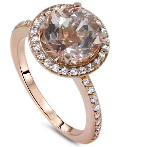 2ct Morganite & Diamond Halo Vintage Antique Engagement Ring 14K Rose Gold