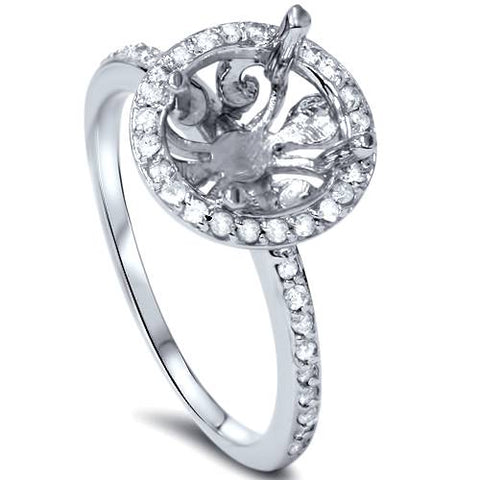 1/5ct Vintage Halo Diamond Engagement Ring Semi Mount 14K White Gold
