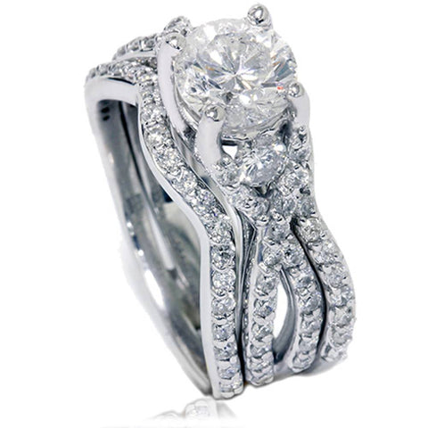 1 3/4ct Twist Diamond Engagement Ring & Matching Wedding Band Set 14K White Gold