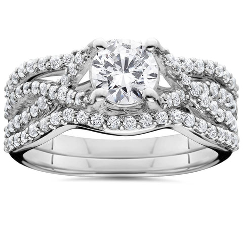 1.45Ct Diamond Infinity Trio Engagement Guard Matching Wedding Ring Set 14K