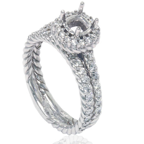 7/8ct Braided Engagement Wedding Ring Set 14K White Gold