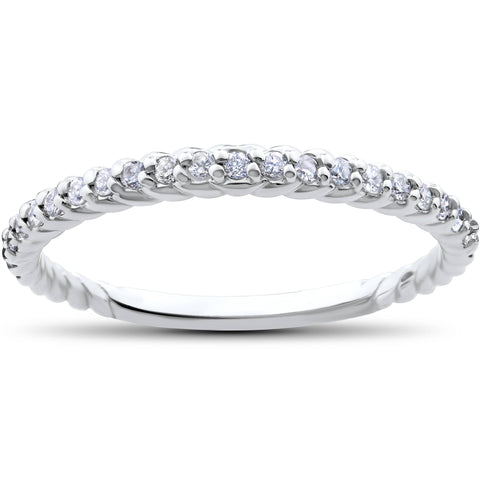 Stackable Diamond Wedding Ring 1/4ct Braided Anniversary Band 14K White Gold