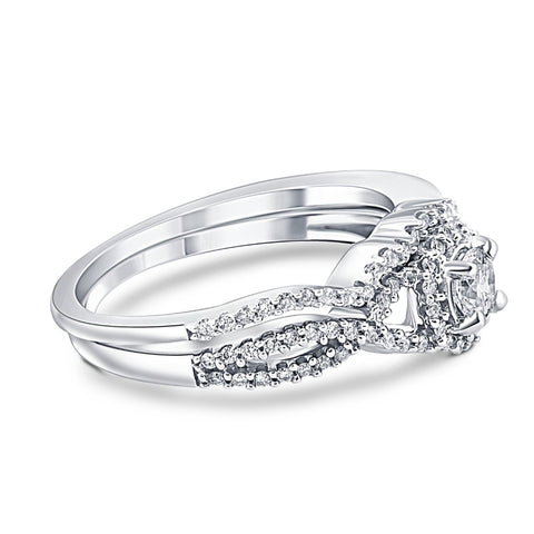 VS 3/4CT Diamond Halo Infinity Engagement Ring Set 14k White Gold Lab Grown