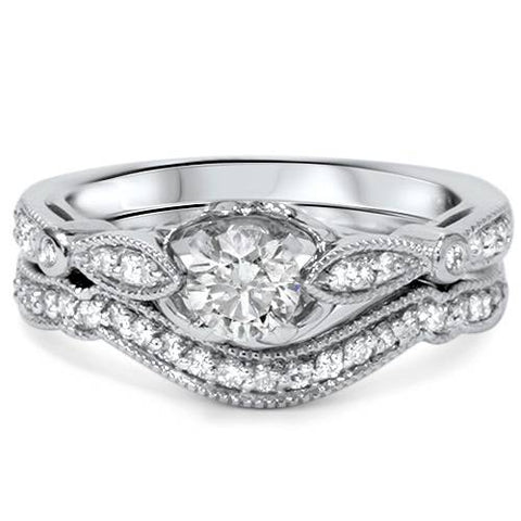 3/4ct Diamond Engagement Wedding Ring Set 14K White Gold