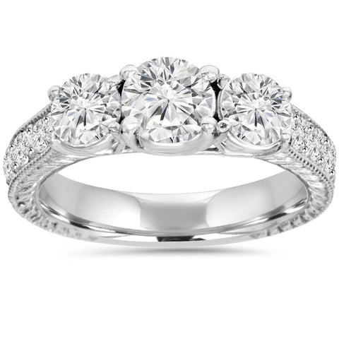 1 3/4Ct Diamond Vintage 3-Stone Engagement Ring 14K White Gold