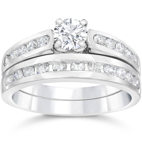 1 3/8CT Diamond Engagement Wedding Ring Set 14K White Gold