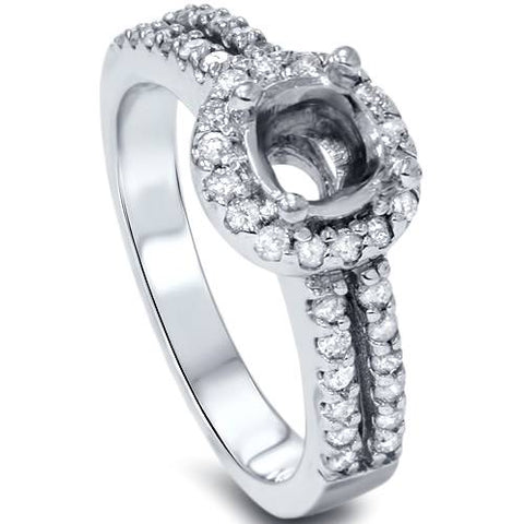 1/2ct Halo Double Row Engagement Ring Setting 14K White Gold