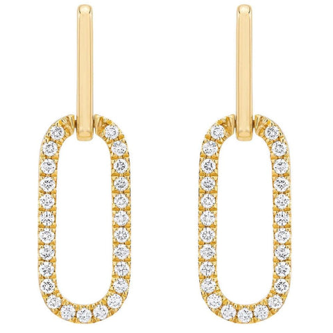 VS 1/2Ct Diamond Paperclip Drop Earrings Yellow Gold Women's 1" Tall Lab Grown