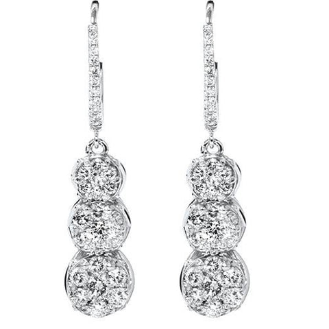1ct Dangle Pave Diamond Earrings & Hoop 14K White Gold 1 1/4" Tall