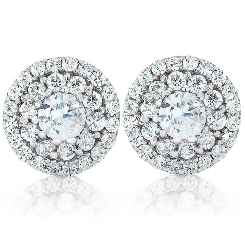 1/2 Carat TW Round Double Halo Studs 14k White Gold Earrings