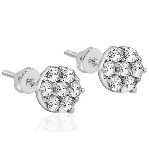1/4CT tdw Diamond Cluster Studs in 10k White Gold Women's Earrings