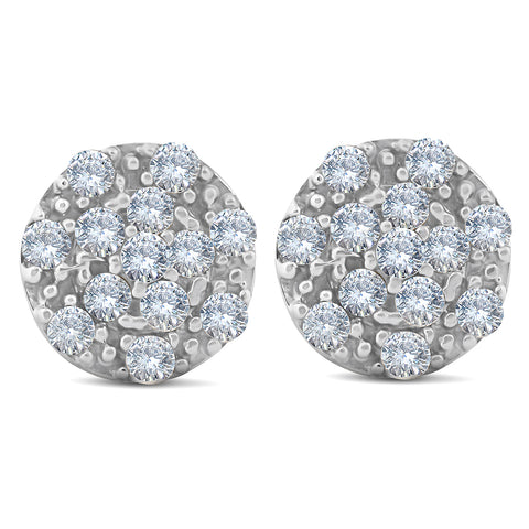 1/3 Ct Diamond Cluster Halo Studs 10k White Gold 8.5mm Womens Earrings