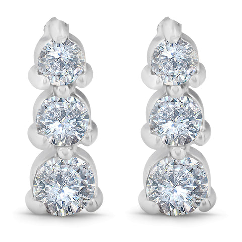 1/2ct 3 Stone Diamond Earrings 14K White Gold Womens Earrings 1/2" Tall