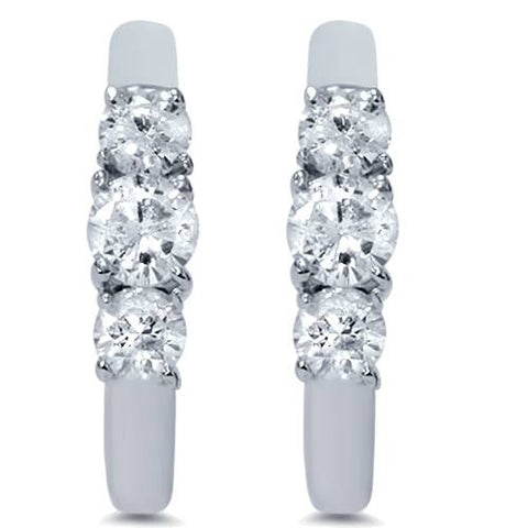 1ct Three Stone Diamond White Gold Earrings 14K