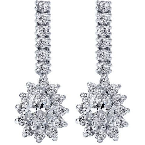 1ct Pear Shape Diamond Halo Earrings 14K White Gold