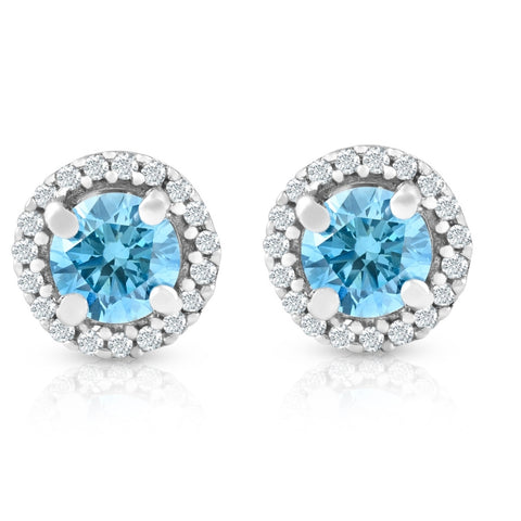 VS 5/8 Ct Halo Blue Lab Grown Diamond Studs 10K White Gold Earrings