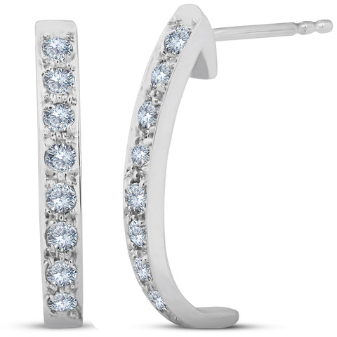 3/8 cttw Diamond Hoops 14K White Gold Womens Earrings
