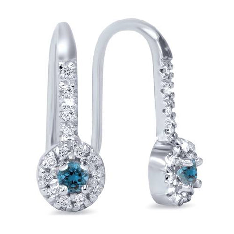 1/4ct Treated Blue & White Diamond Drop White Earrings 14K White Gold