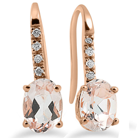 1 1/5Ct Morganite & Diamond Drop Earrings 14K Rose Gold 3/4" Tall