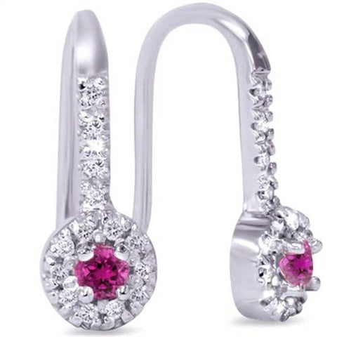 1/3ct Womens Pink Sapphire & Diamond Dangle Earrings 14K White Gold