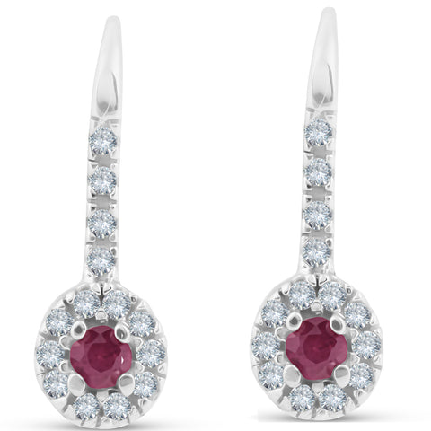 1/4ct Ruby & Diamond Drop White Gold Earrings 14K White Gold