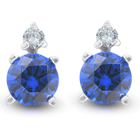 3/4 cttw Diamond & Synthetic Blue Sapphire Studs 14k White Gold Womens Earrings