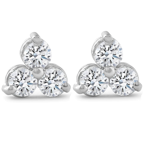 2ct Three Stone Diamond Earrings 14K White Gold