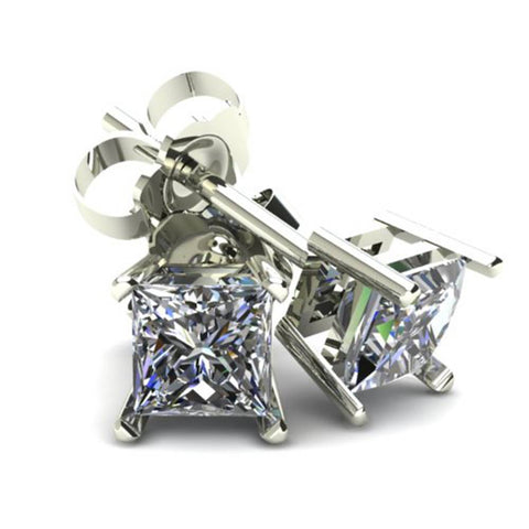 .50CT Square Princess Cut Natural Diamond Stud Earrings In 14K Gold