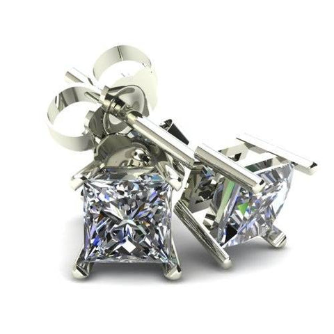 .66Ct Square Princess Cut Natural Diamond Stud Earrings in 14K Gold Basket Setting