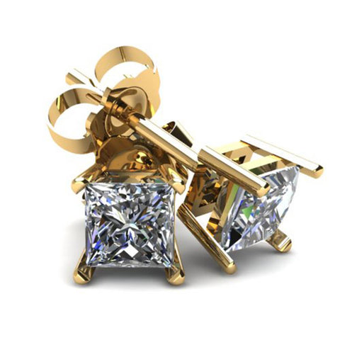 1.00Ct Square Princess Cut Natural Diamond Stud Earrings In 14K Gold