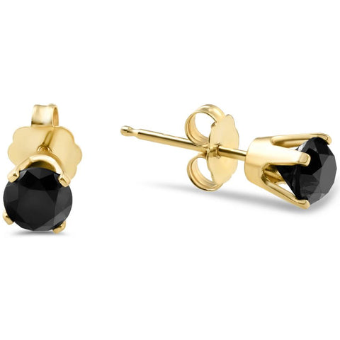 1ct Black Diamond Studs Womens Earrings in 14k Yellow Gold