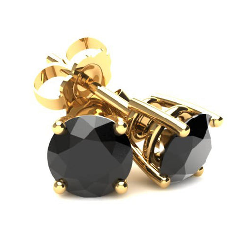 .25Ct Round Brilliant Cut Heat Treated Black Diamond Stud Earrings In 14K Gold