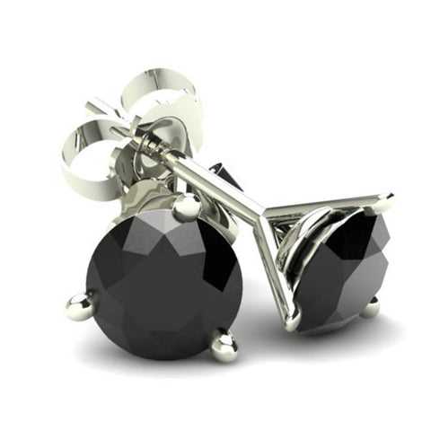 1.00Ct Round Brilliant Cut Heat Treated Black Diamond Stud Earrings 14K Gold