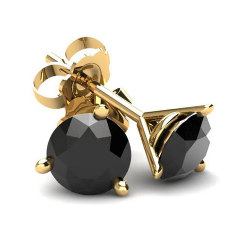 2.00Ct Round Brilliant Cut Heat Treated Black Diamond Stud Earrings In 14K Gold