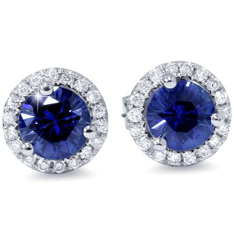 1 Ct Simulated Blue Sapphire Diamond Halo Studs Earrings 10k White Gold