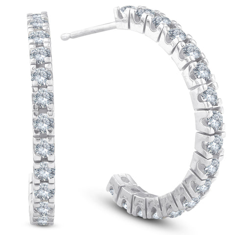 1 cttw Diamond Hoops With Push Back 14K White Gold 20mm Tall