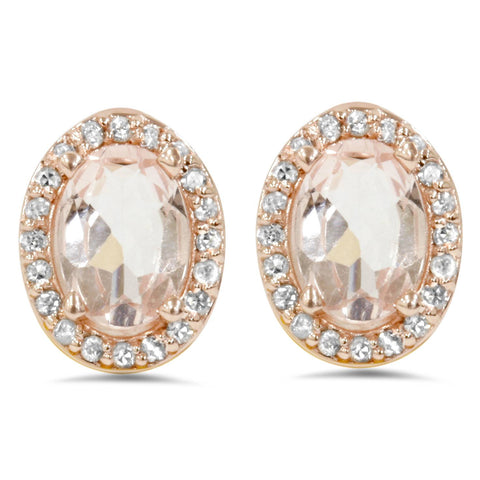 2 1/4ct Morganite Oval Shape Diamond Halo Studs 14 KT Rose Gold Earrings