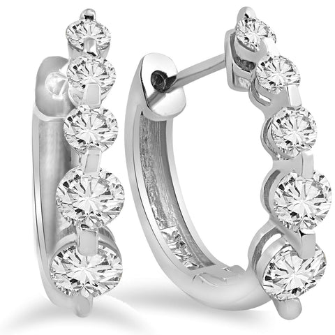 1ct Diamond Hoops Womens Earrings 14K White Gold