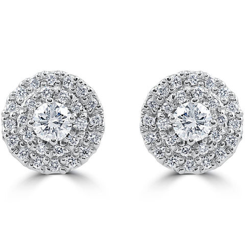 .94 Ct Diamond Double Halo Studs 14k White Gold Women's Earrings
