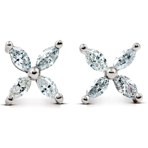 5/8ct Diamond Eight-Stone Marquise Studs 14K White Gold Womens Earrings