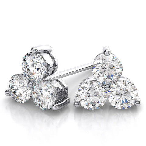 G/VS 1ct Lab Grown Diamond 3 Stone Studs Womens Earrings 14K White Gold