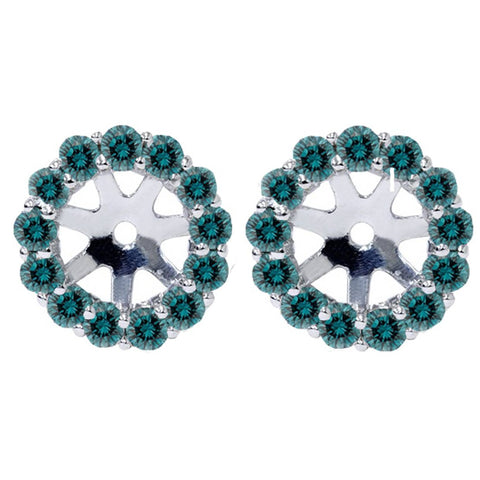 Women's 3/4ct Halo Blue Diamond Earring Jackets 14K White Gold (4.5-6mm)