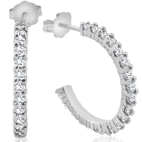 1.60Ct Womens Hoop Earrings I1/G 14k White Gold & Appraisal