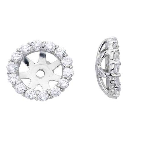 7/8ct Diamond Halo Stud Earring Jackets Solid 14K White Gold (6-6.7mm)