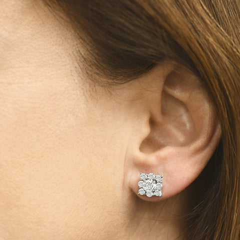 7/8ct Diamond Earring Princess Cut Studs Jackets 14K (2.5-3.5mm)