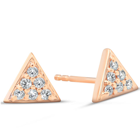 G/VS 14k Rose Gold Triangle Pave .12Ct Diamond Delicate Studs Womens Earrings