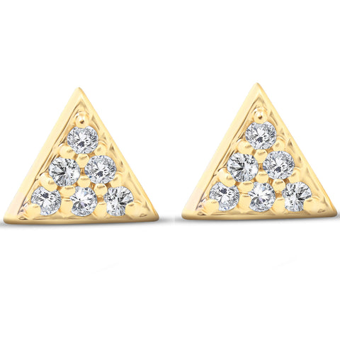 14k Yellow Gold Triangle Pave .12Ct Diamond Delicate Spike Studs Womens Earrings