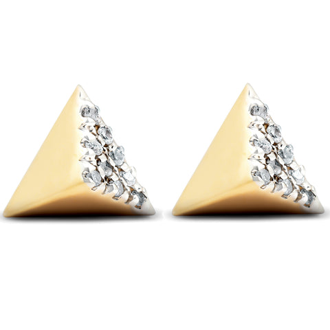 14k Yellow Gold Diamond Cube Studs Pave Spike Triangle Womens Earrings 7MM